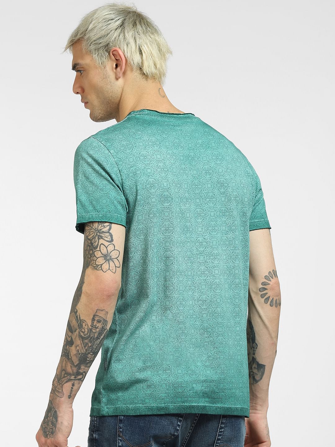 Green Printed Crew Neck T-shirt - Image 4