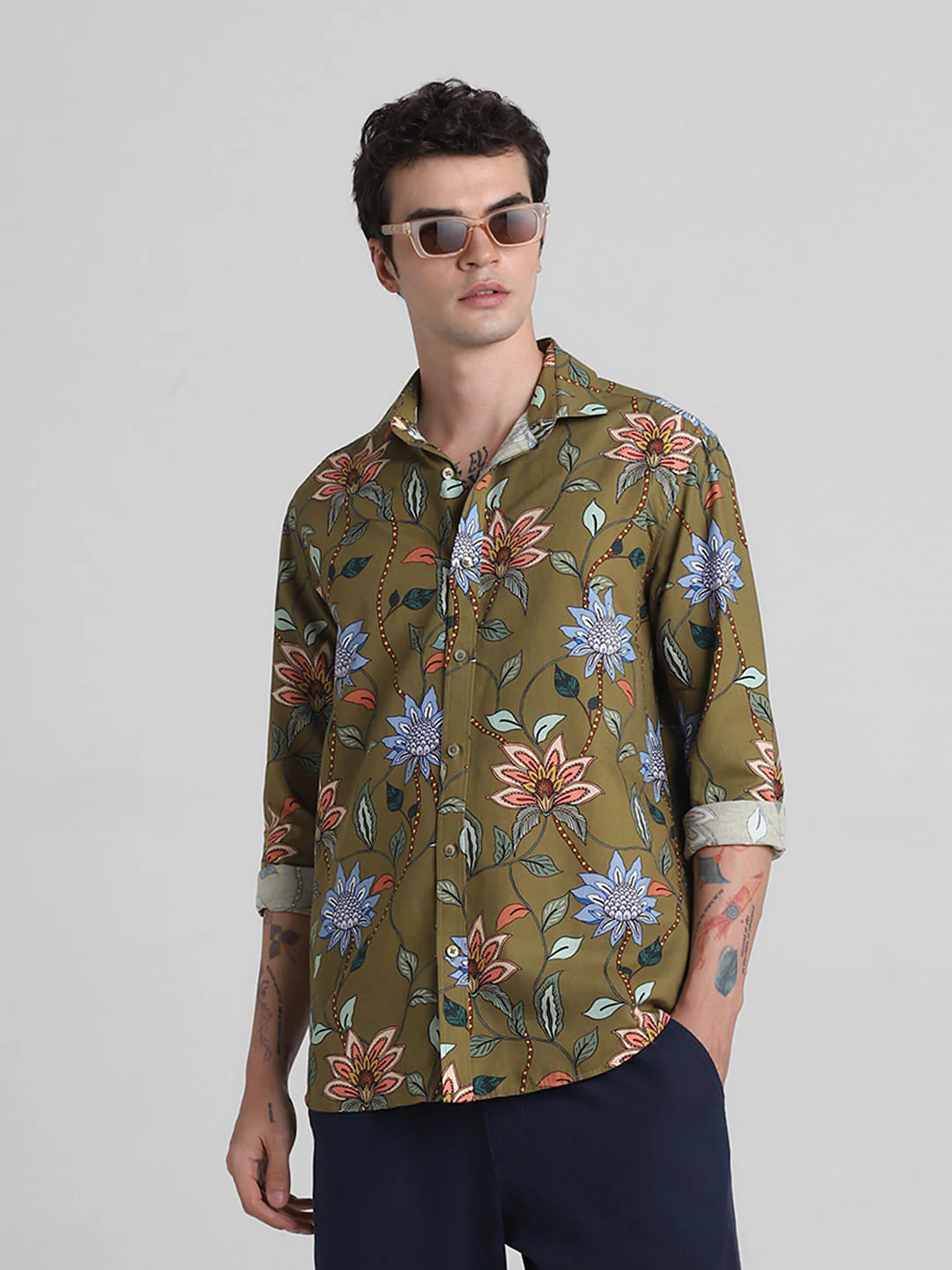 Green Floral Full Sleeves Shirt