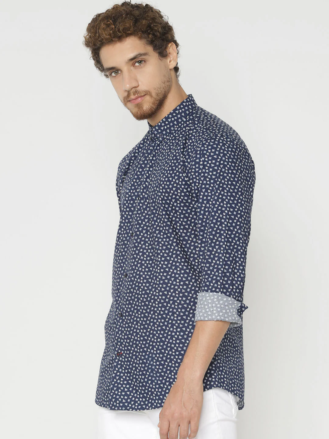 Navy Blue Printed Full Sleeves Shirt - Image 2