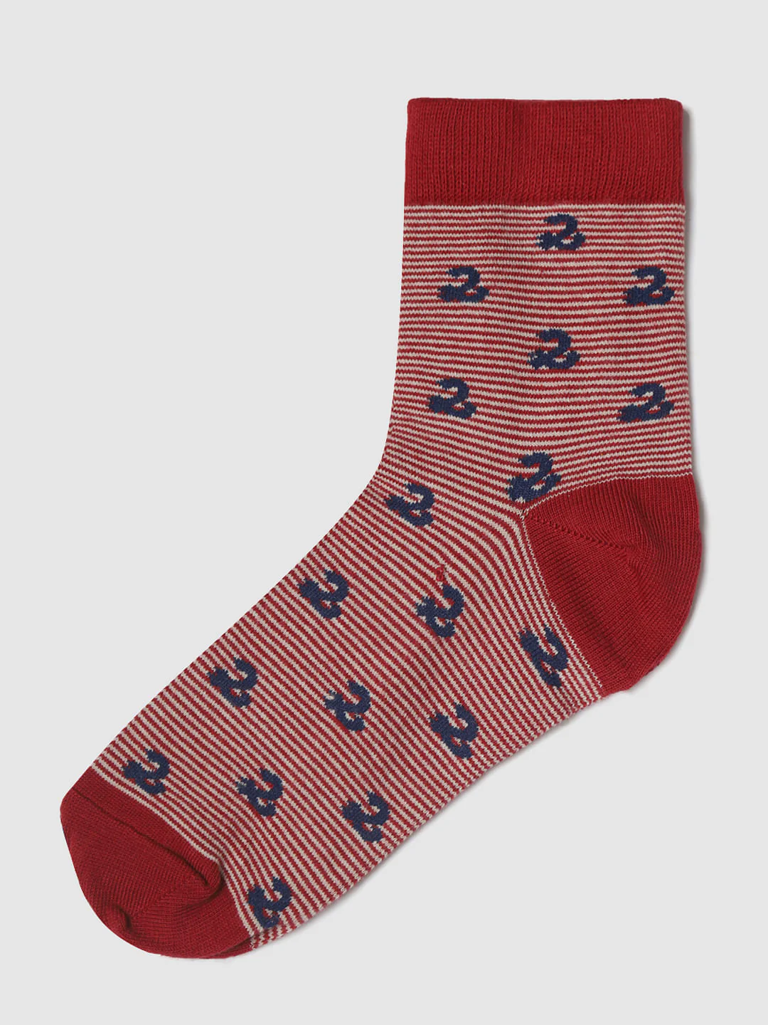 Red Printed Mid Calf Length Socks - Image 2