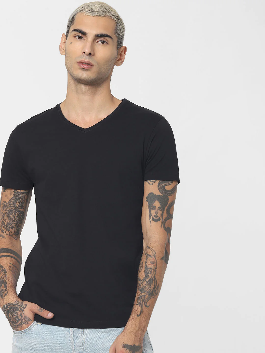 Black V-Neck T-shirt - Image 2