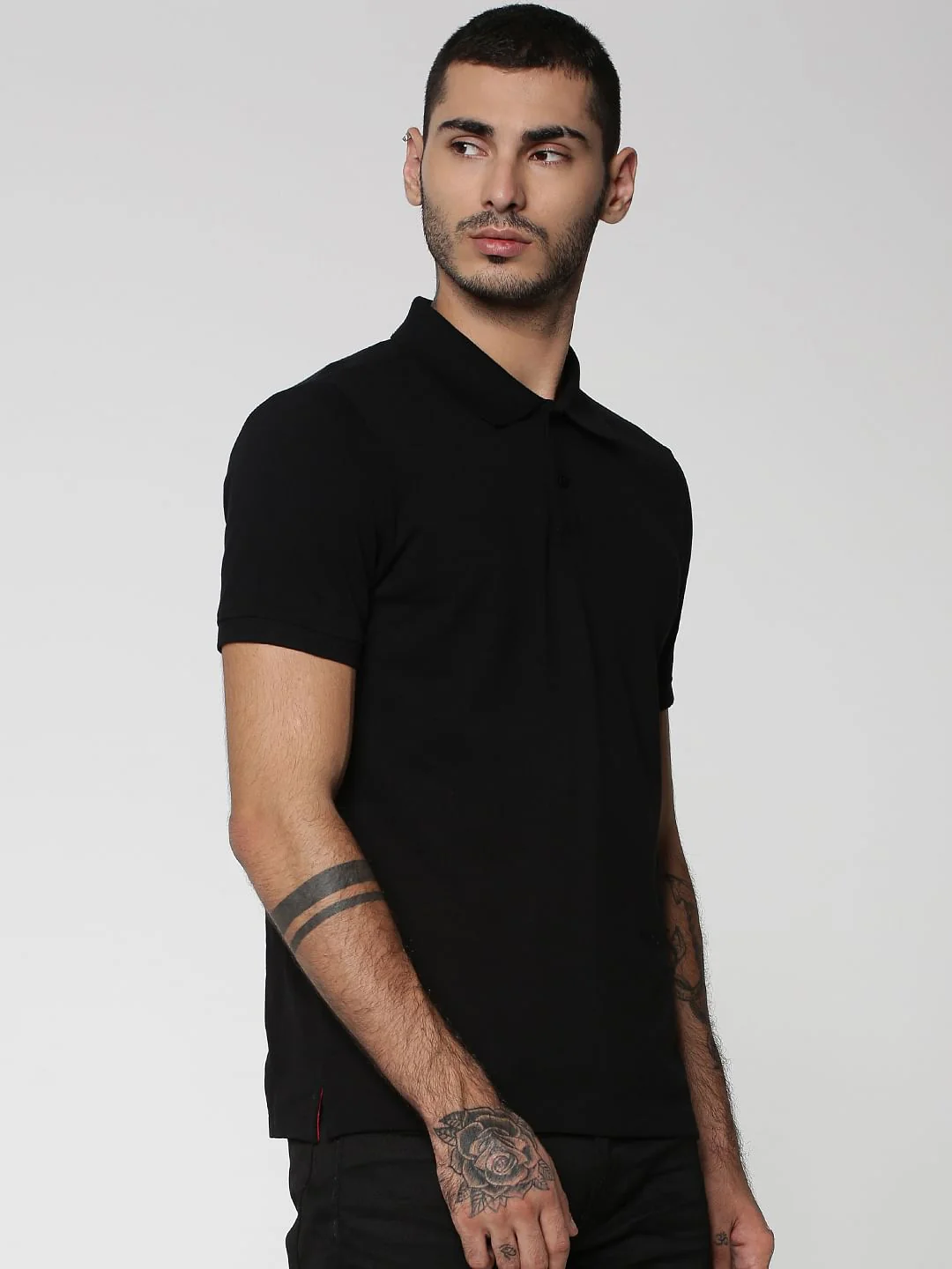 Black Cotton Slim Fit Polo - Image 4