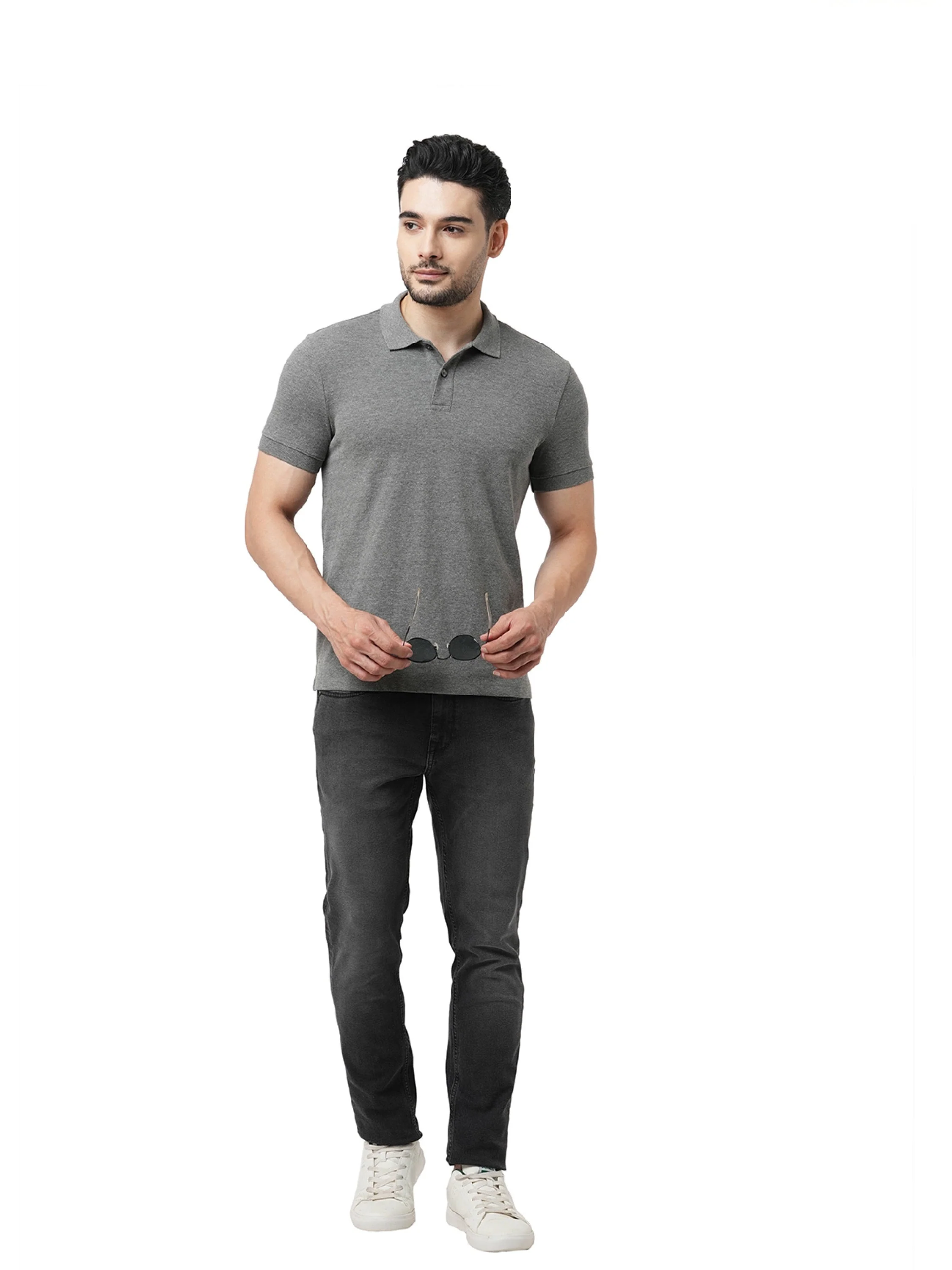 Charcoal Grey Cotton Polo - Image 3