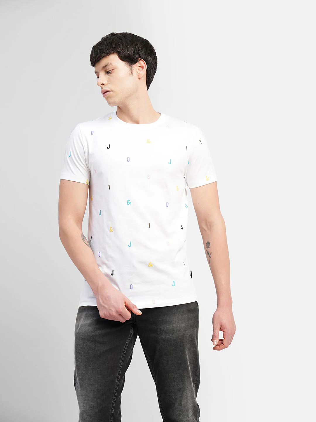 White Logo Print Crew Neck T-shirt - Image 2