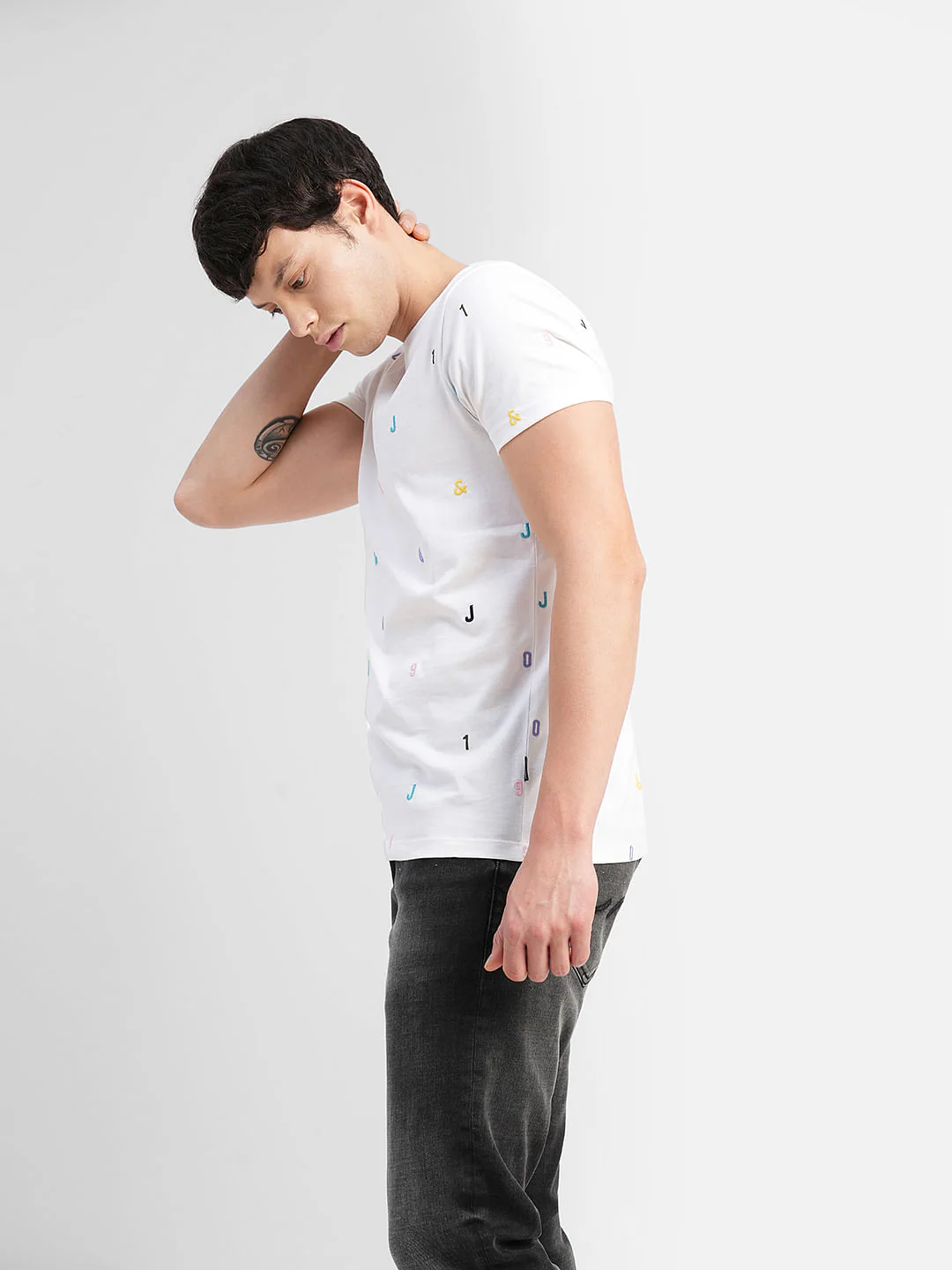 White Logo Print Crew Neck T-shirt - Image 3