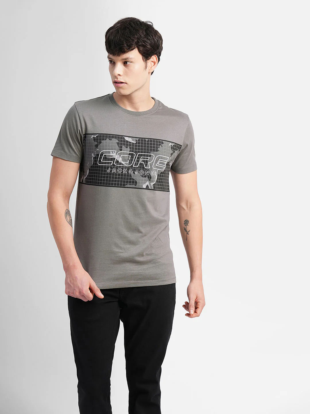 Grey Graphic Print Crew Neck T-shirt - Image 2