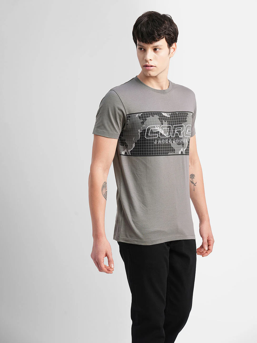 Grey Graphic Print Crew Neck T-shirt - Image 3