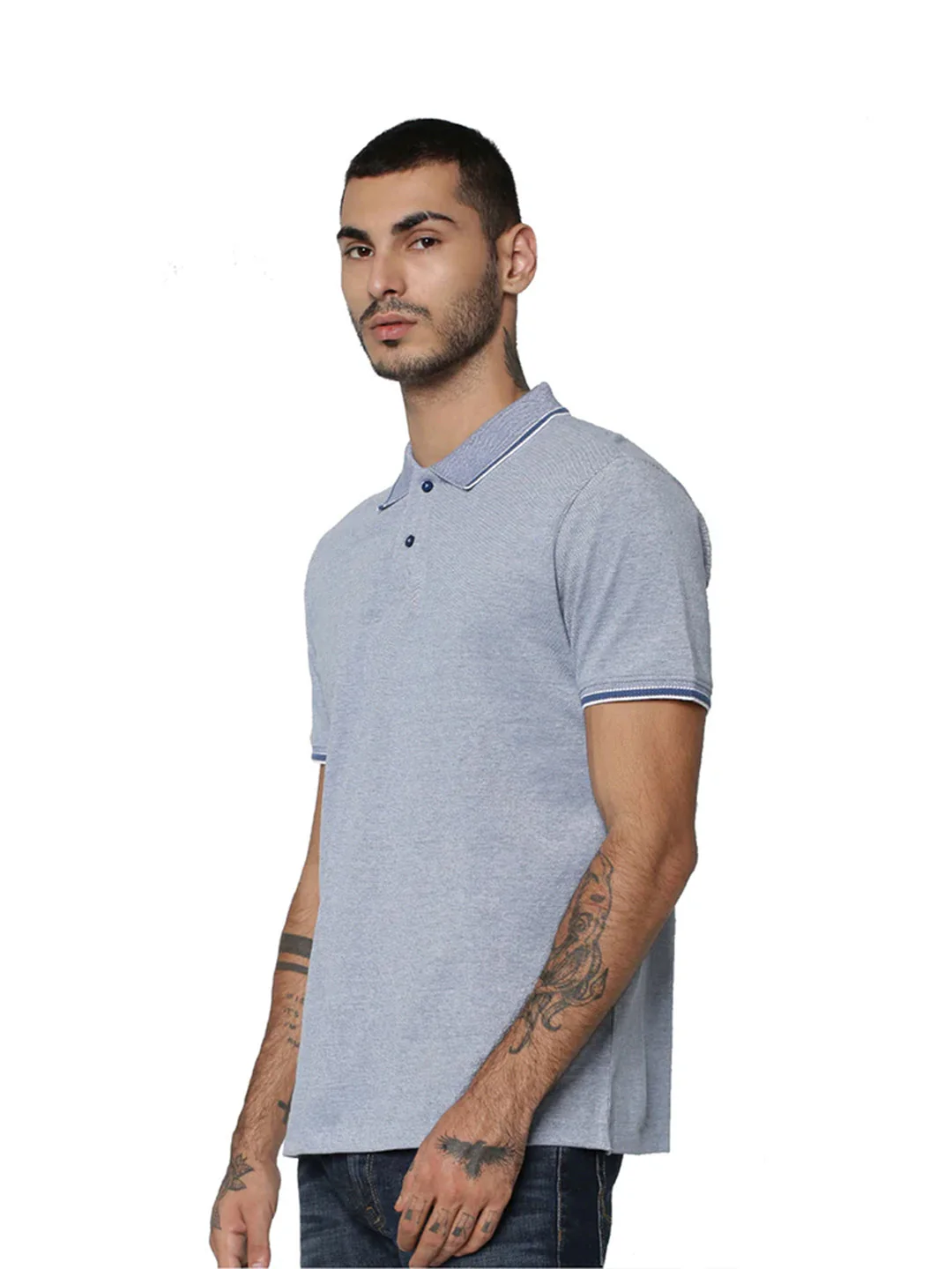 Light Blue Contrast Tipping Polo - Image 3