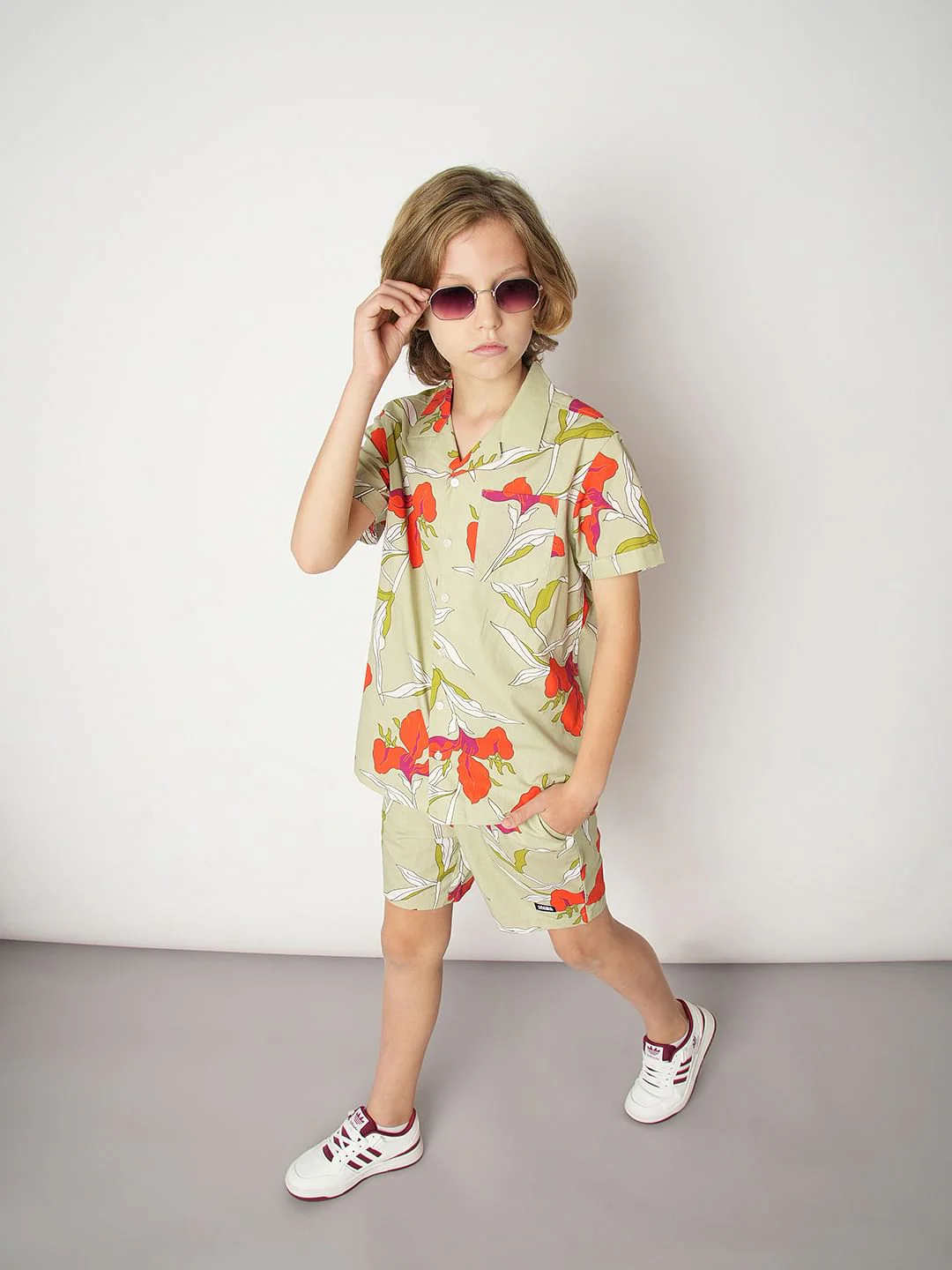 Boys Green Printed Co-ord Set Shirt