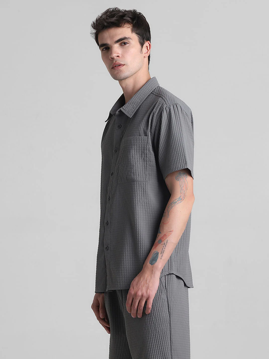 Grey Dobby Co-ord Set Shirt - Image 3