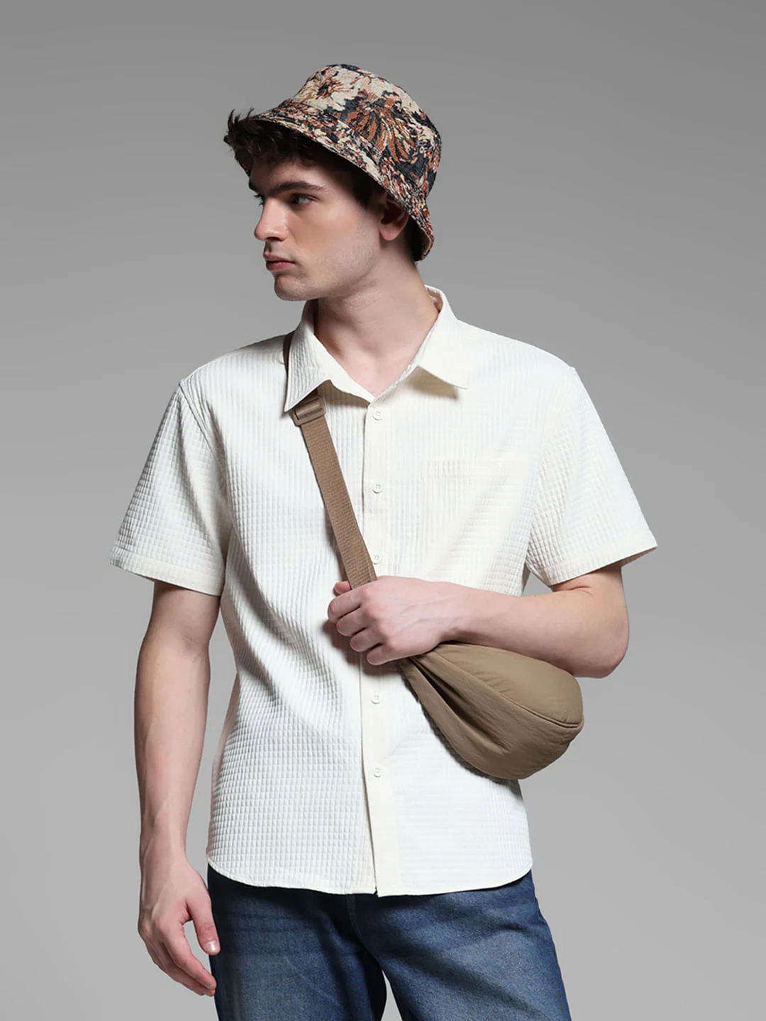 WHITE DOBBY CHECK SHIRT