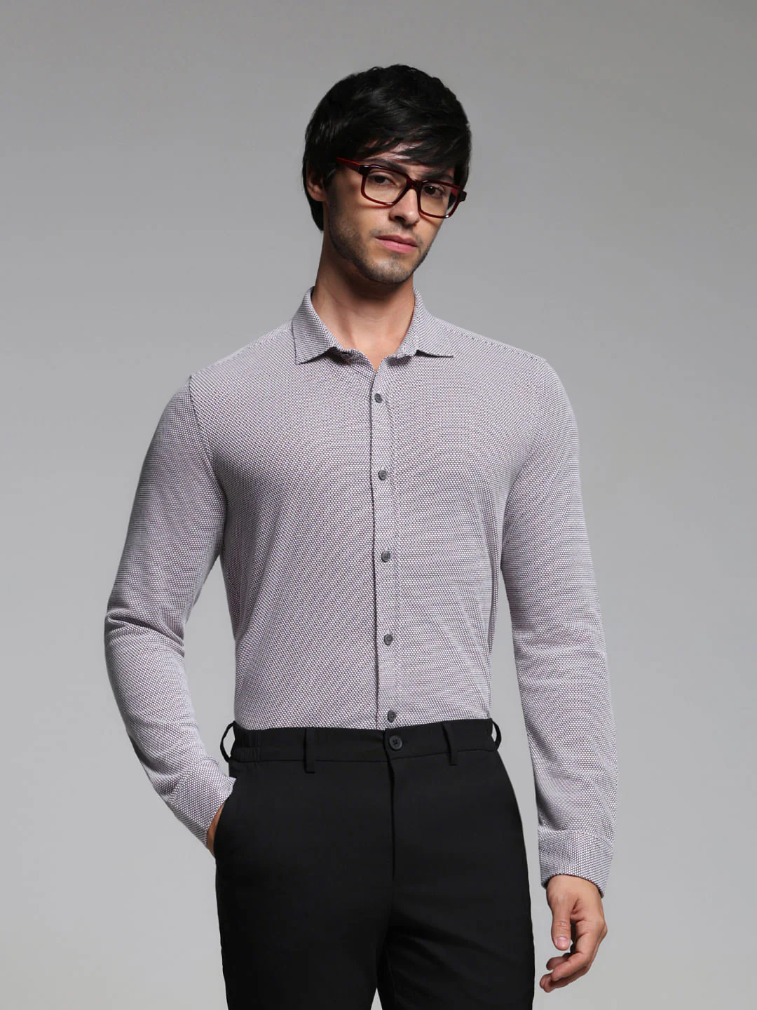 Burgundy Dobby Full Sleeves Shirt