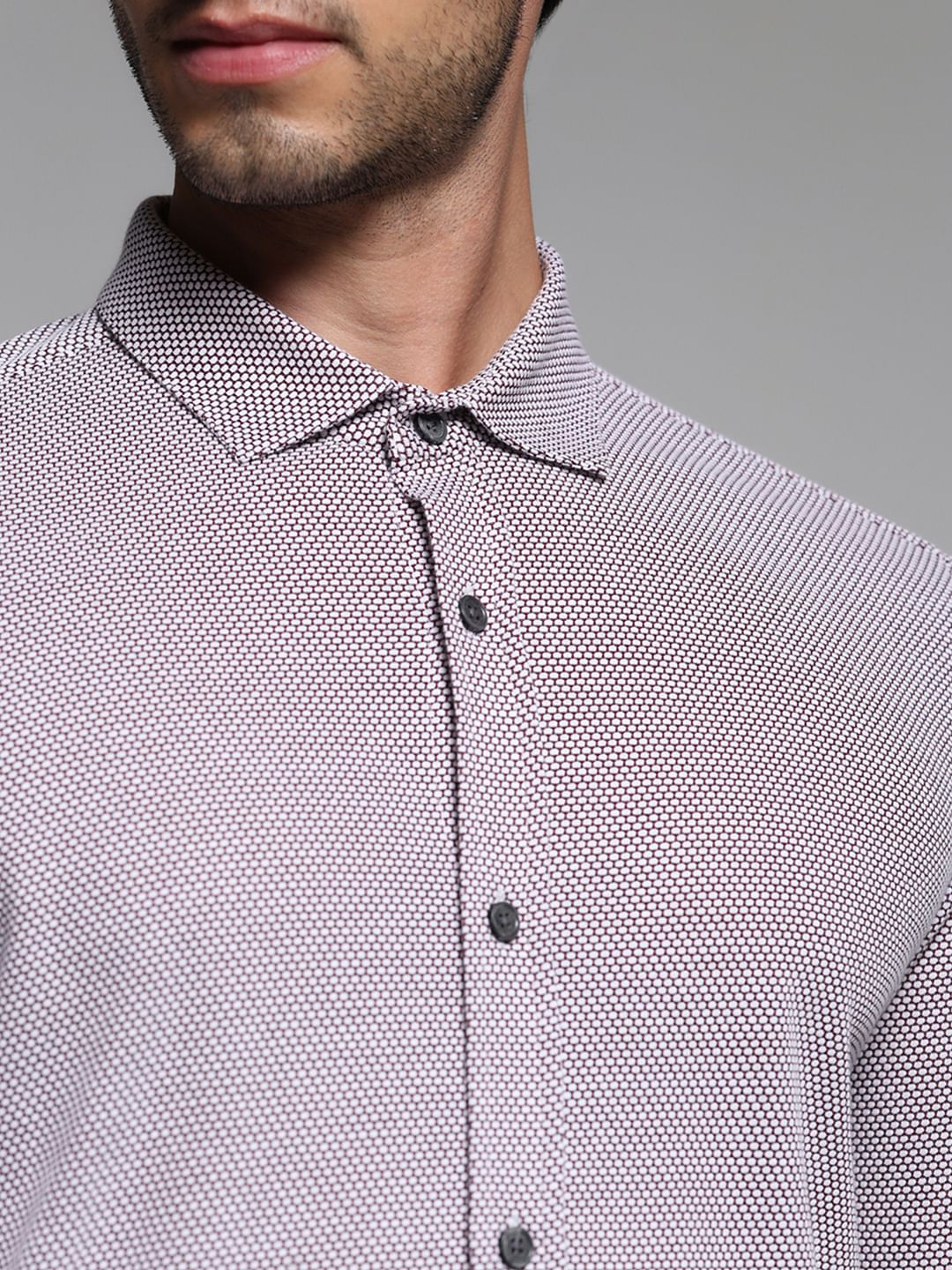 Burgundy Dobby Full Sleeves Shirt - Image 5