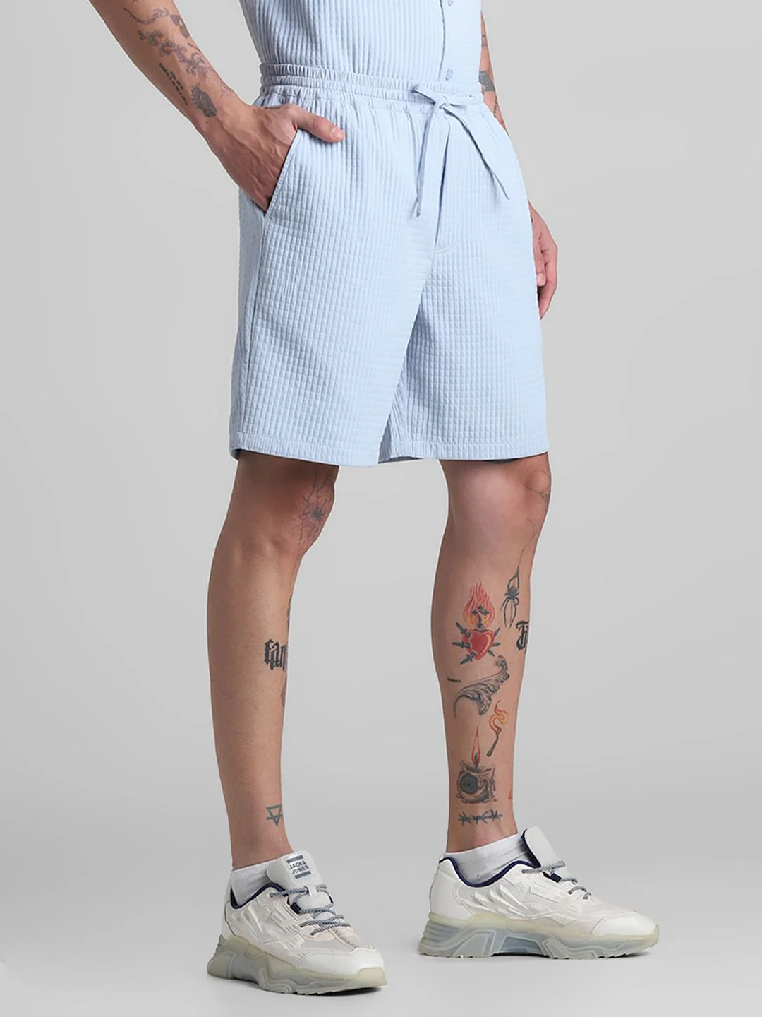 Blue Dobby Co-ord Set Shorts - Image 2