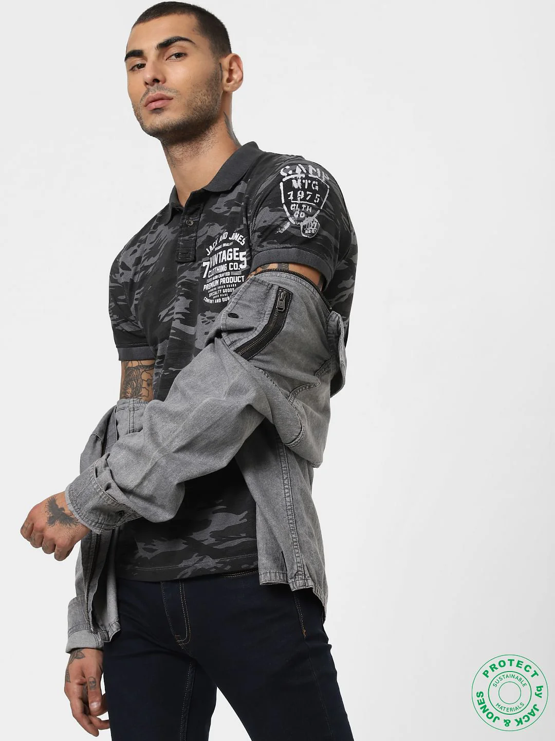 Black All Over Print Polo T-shirt