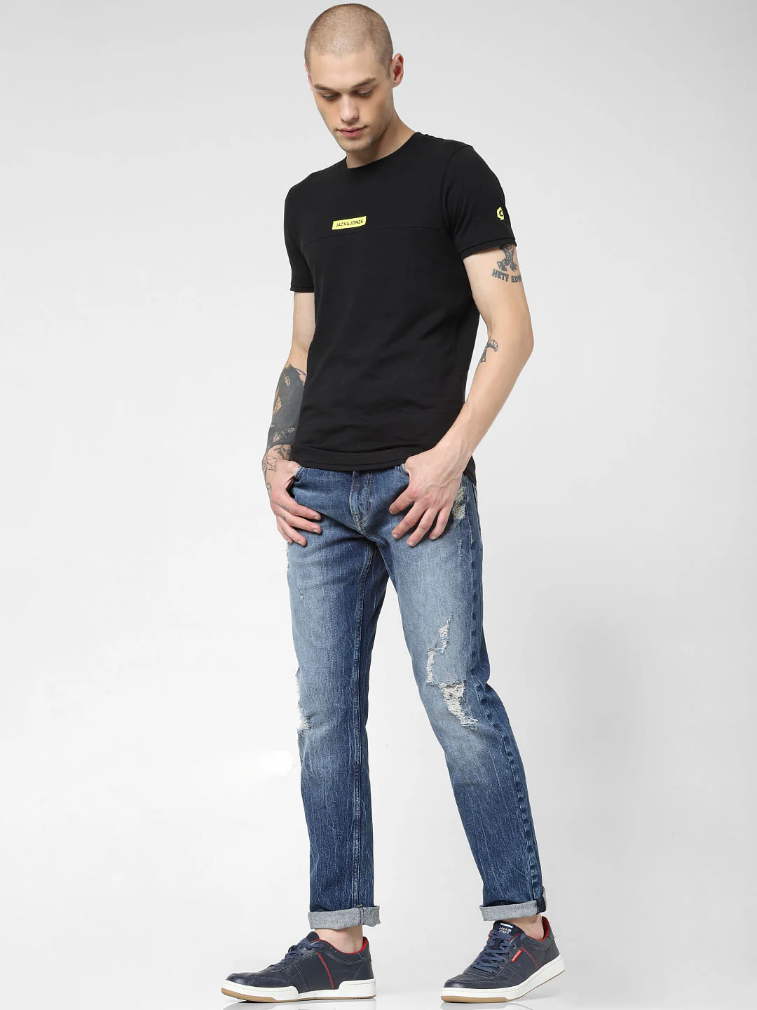 Blue Low Rise Distressed Tim Anti Fit Jeans
