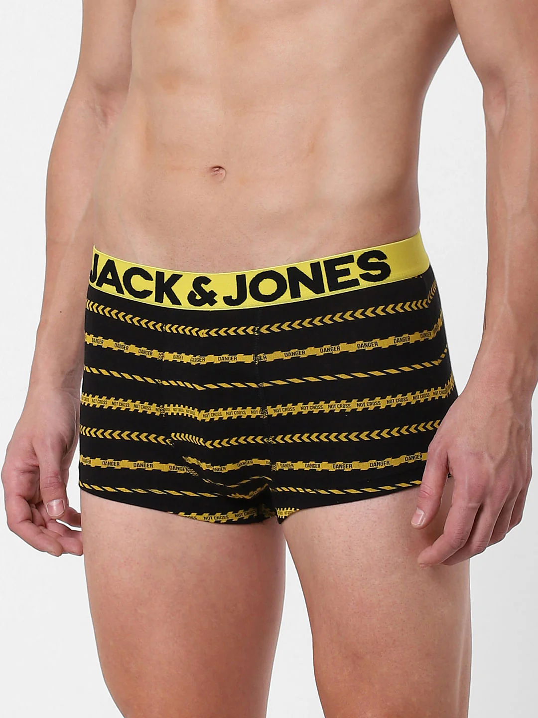 Black Caution Striped Brazilian Trunks - Image 2