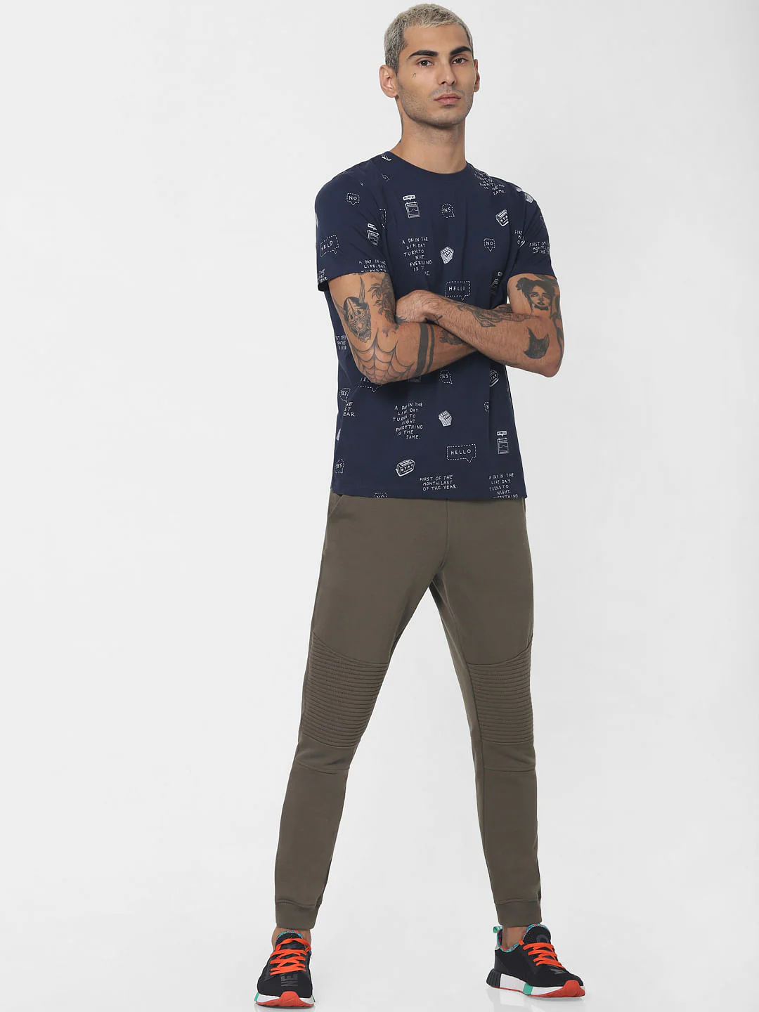 Navy Blue Printed Crew Neck T-shirt - Image 6