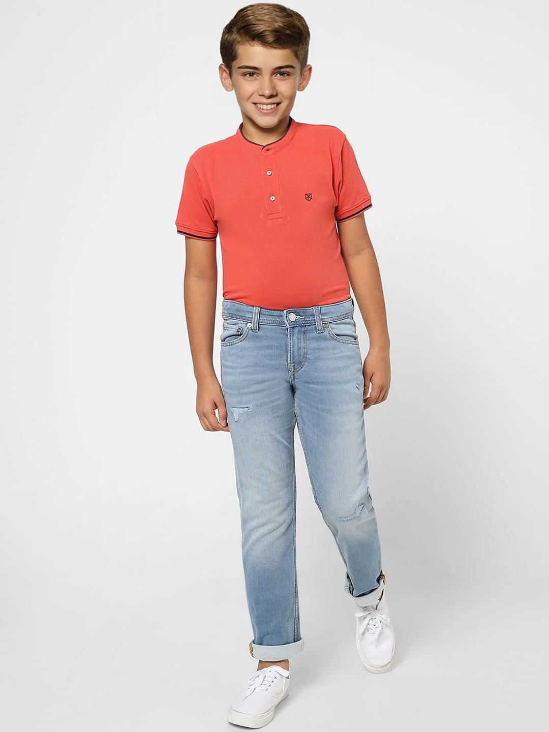 Blue Low Rise Distressed Regular Fit Jeans