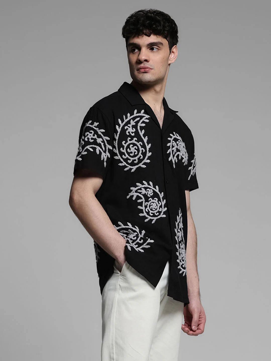 Black Embroidered Short Sleeves Shirt - Image 3