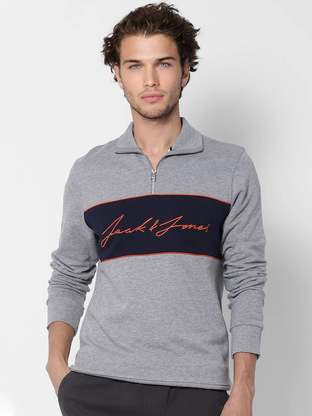 Grey Logo Print High Neck Sweatshirt - Image 2
