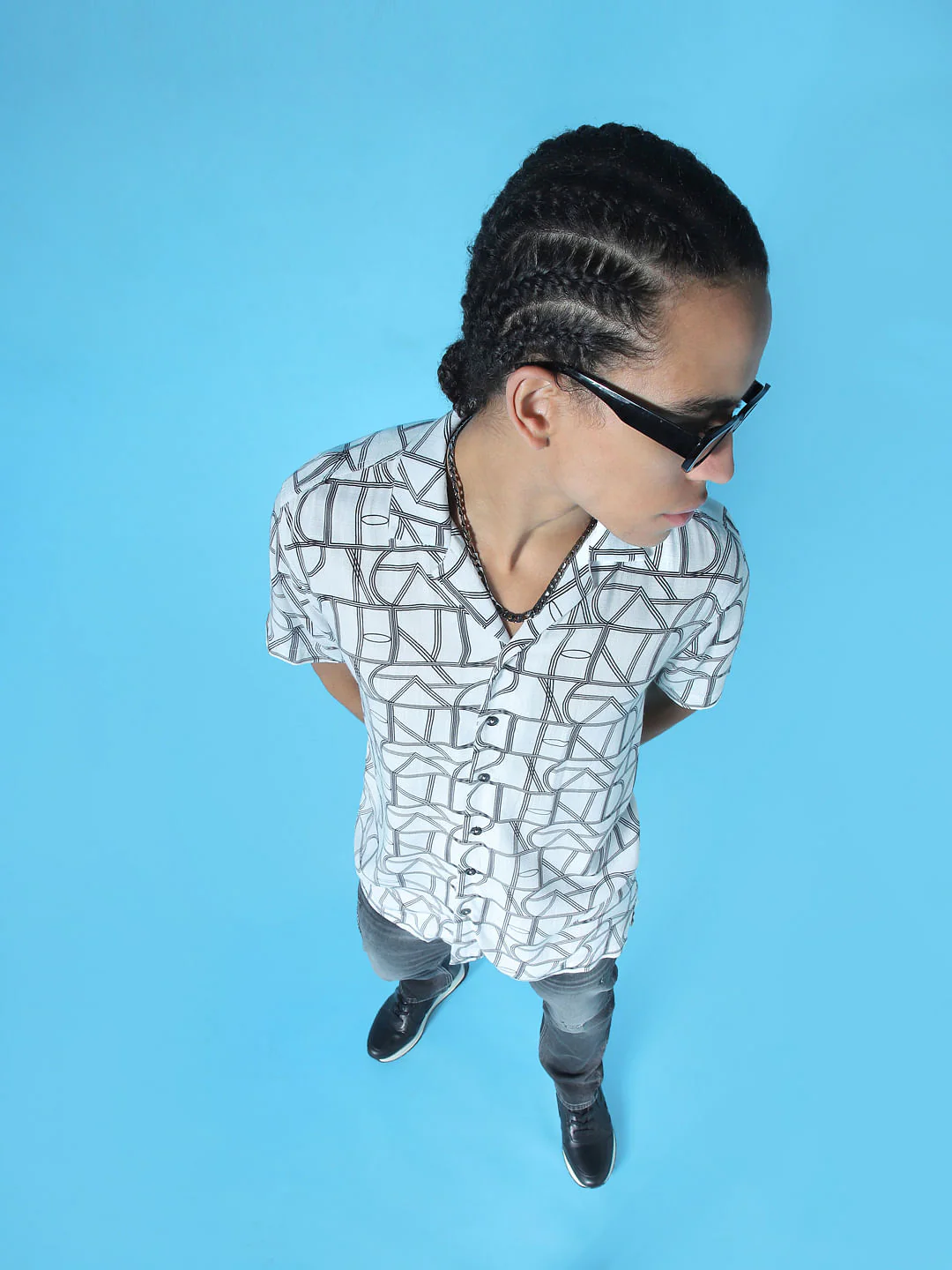 White Printed Short Sleeves Shirt