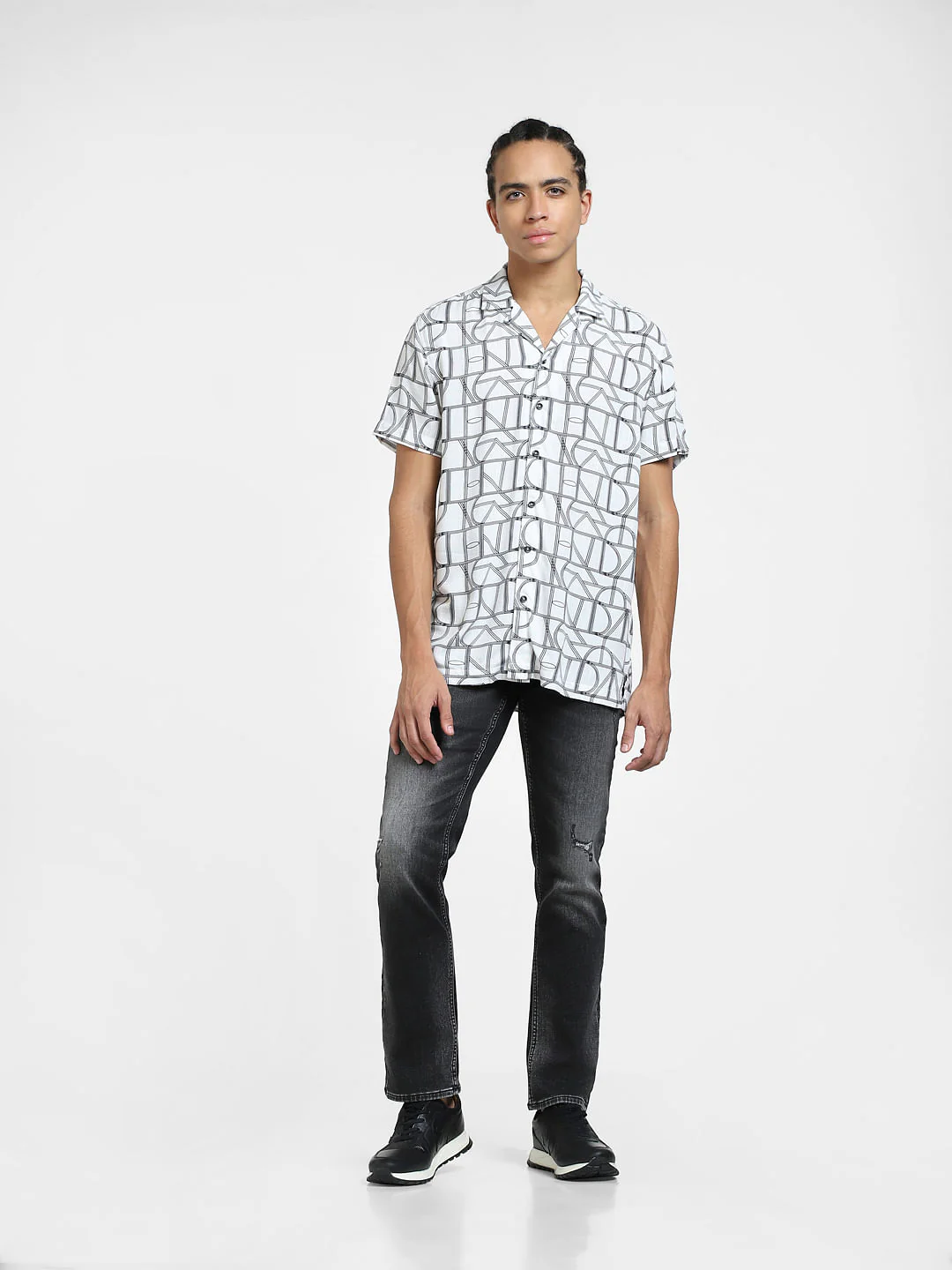 White Printed Short Sleeves Shirt - Image 6