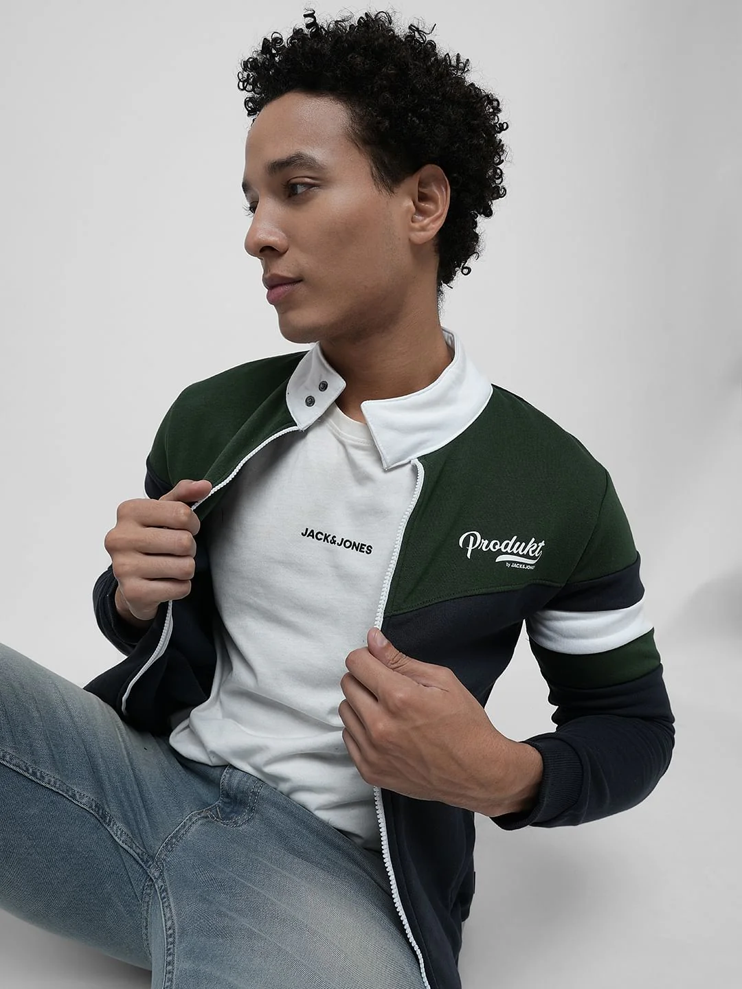 PRODUKT by JACK&JONES Blue Colourblocked Zip-Up Sweatshirt