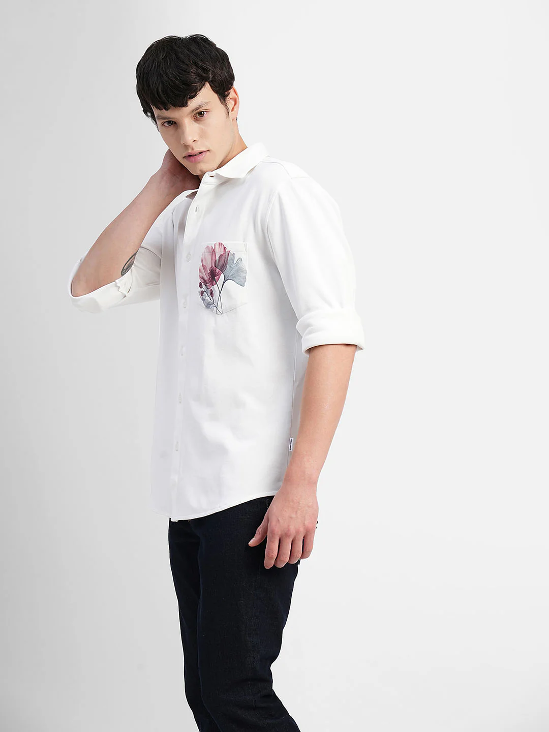 White Floral Print Full Sleeves Shirt - Image 3