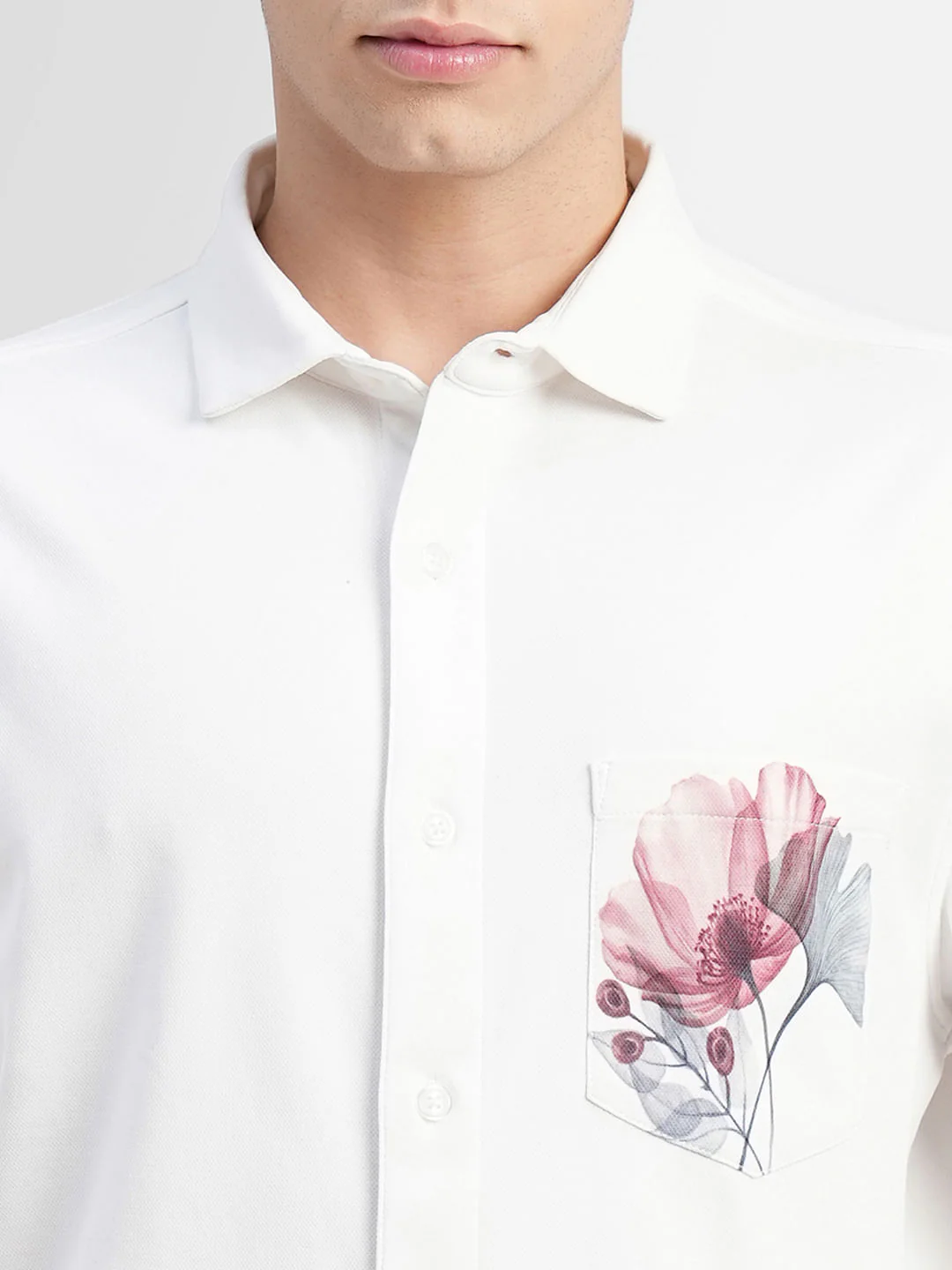 White Floral Print Full Sleeves Shirt - Image 5