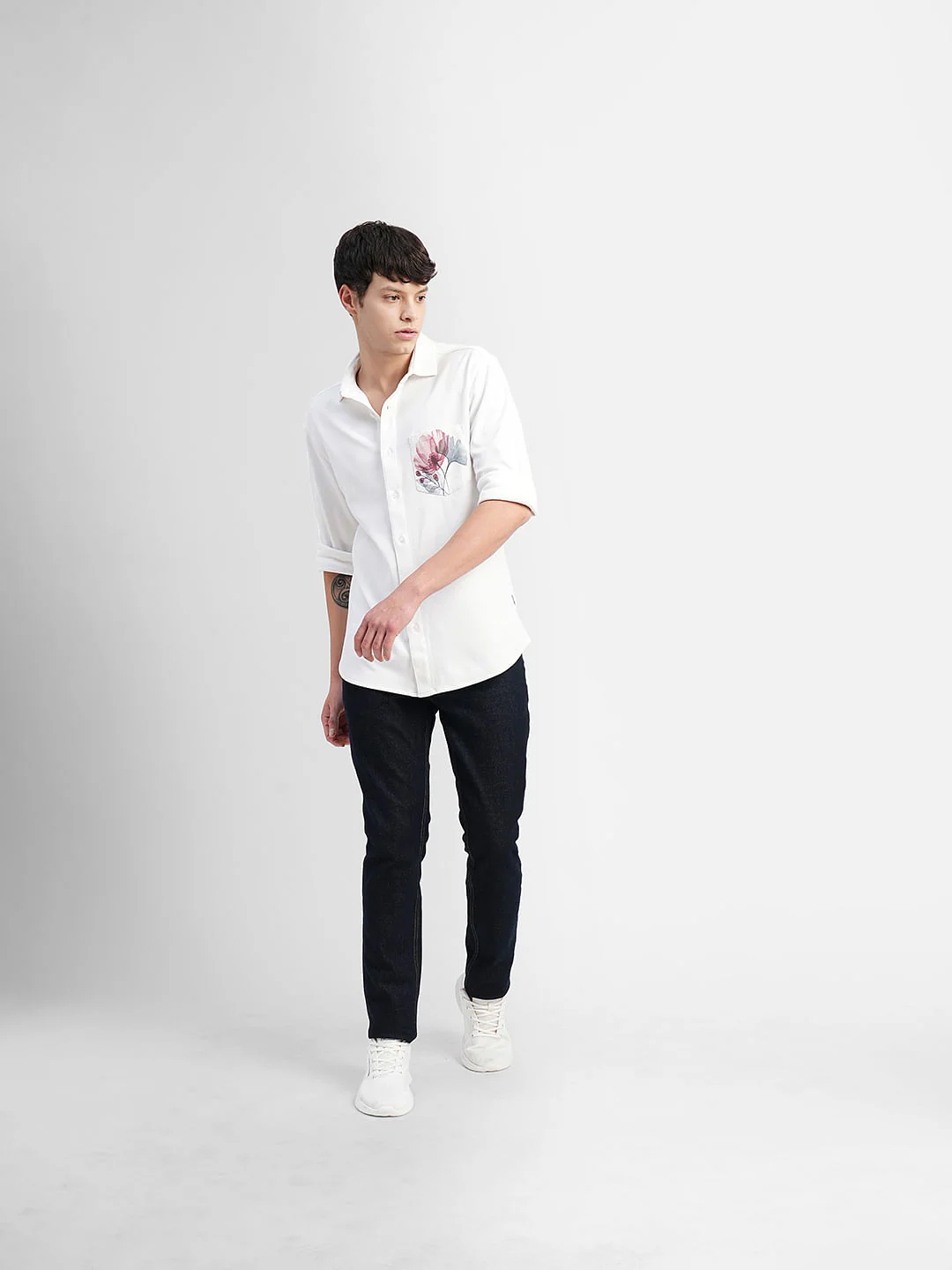 White Floral Print Full Sleeves Shirt - Image 6