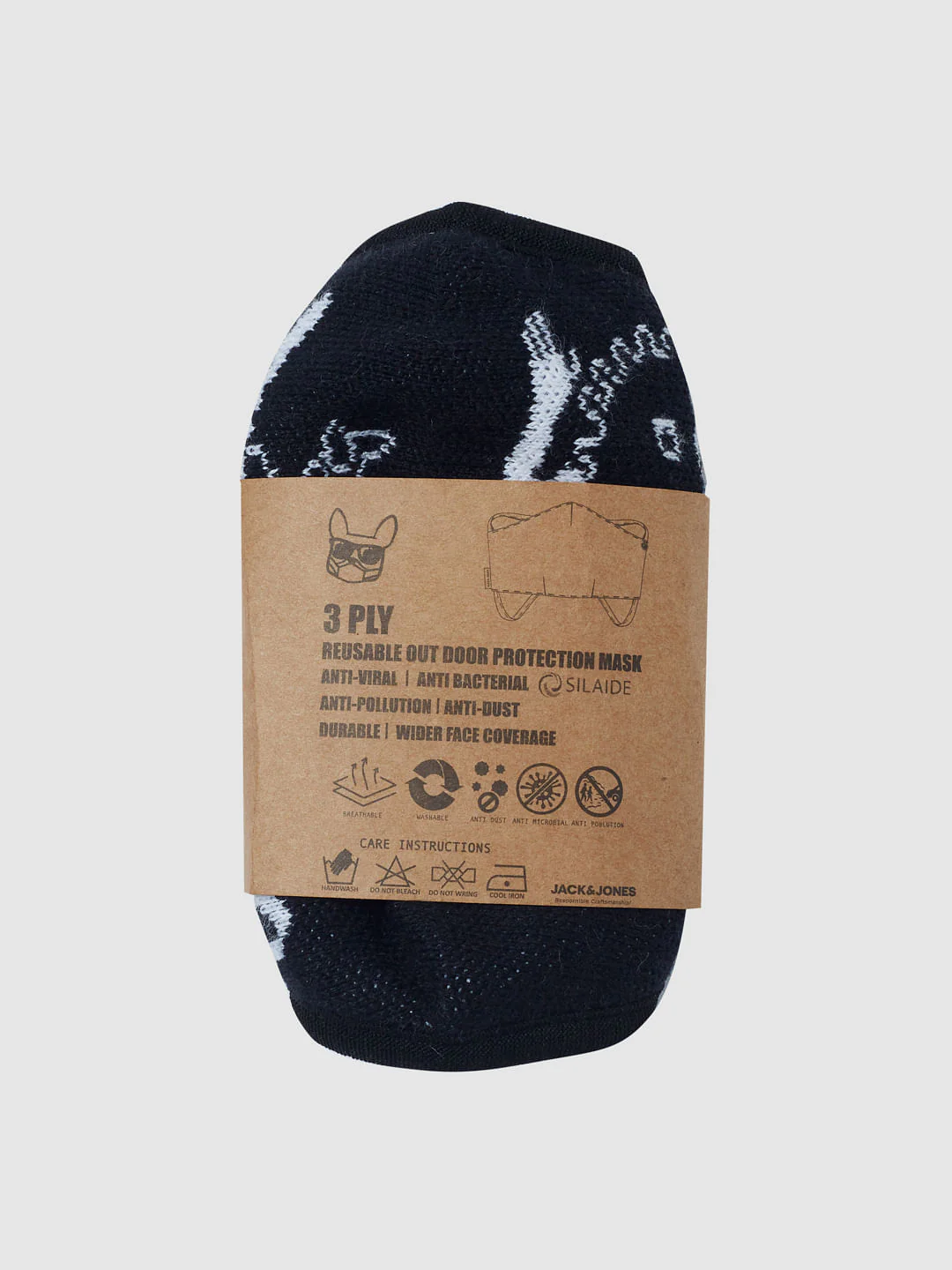 Black Typographic Print Knit 3PLY Mask - Image 6