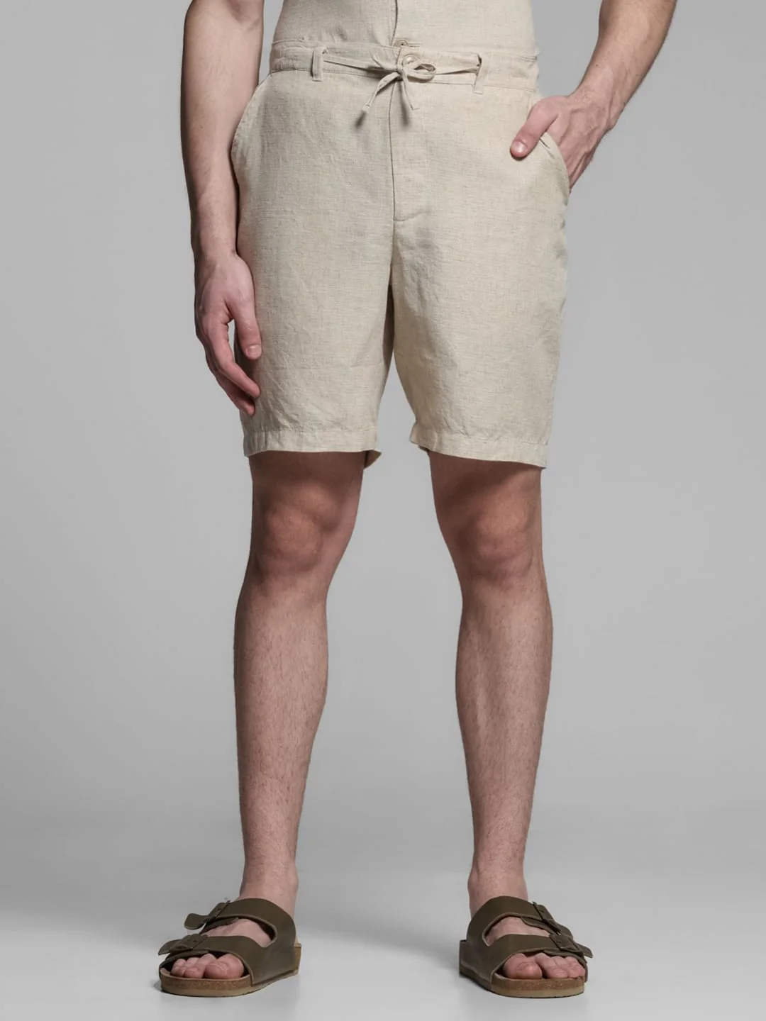 Beige Mid Rise Co-ord Set Shorts