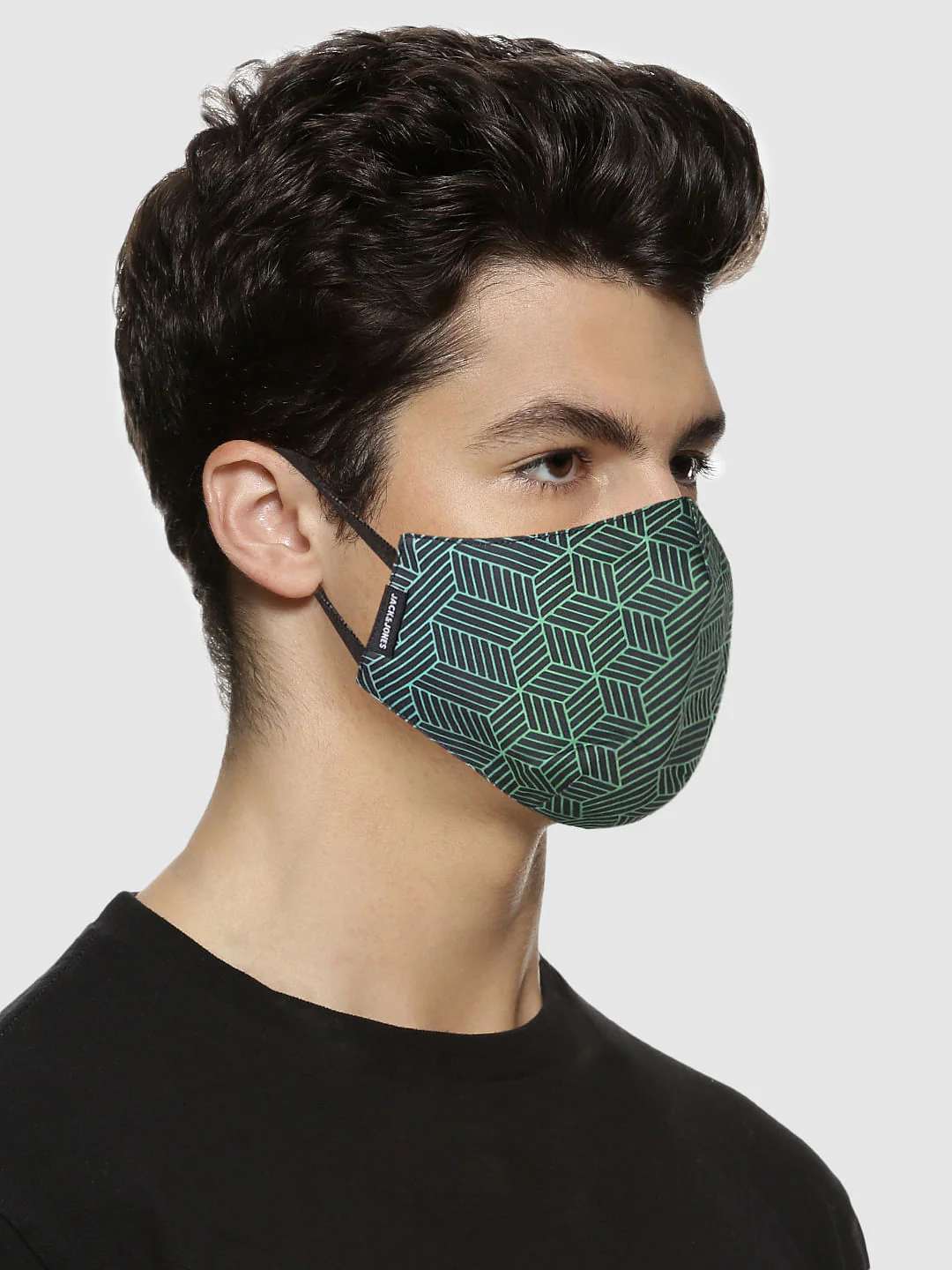Pack of 3 Black Geometric Print B95 3 PLY Mask - Image 2