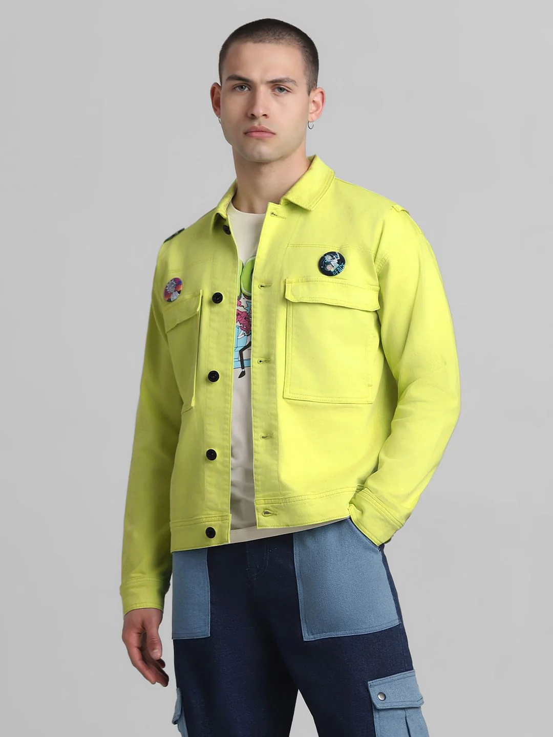 RICK & MORTY Lime Yellow Badge Detail Jacket - Image 2