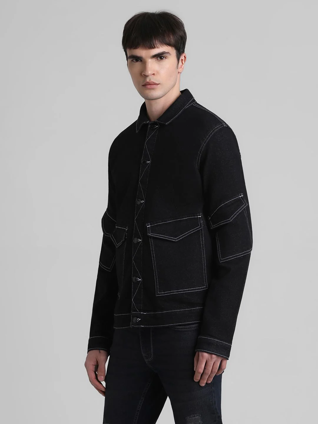 Black Contrast Stitch Shacket - Image 3