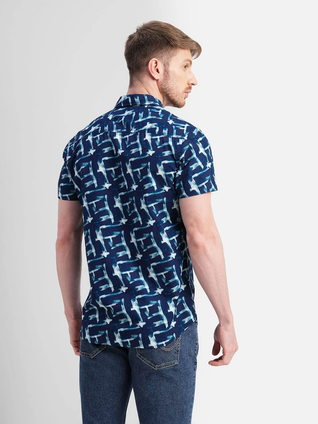 Blue Abstract Print Short Sleeves Shirt - Image 4