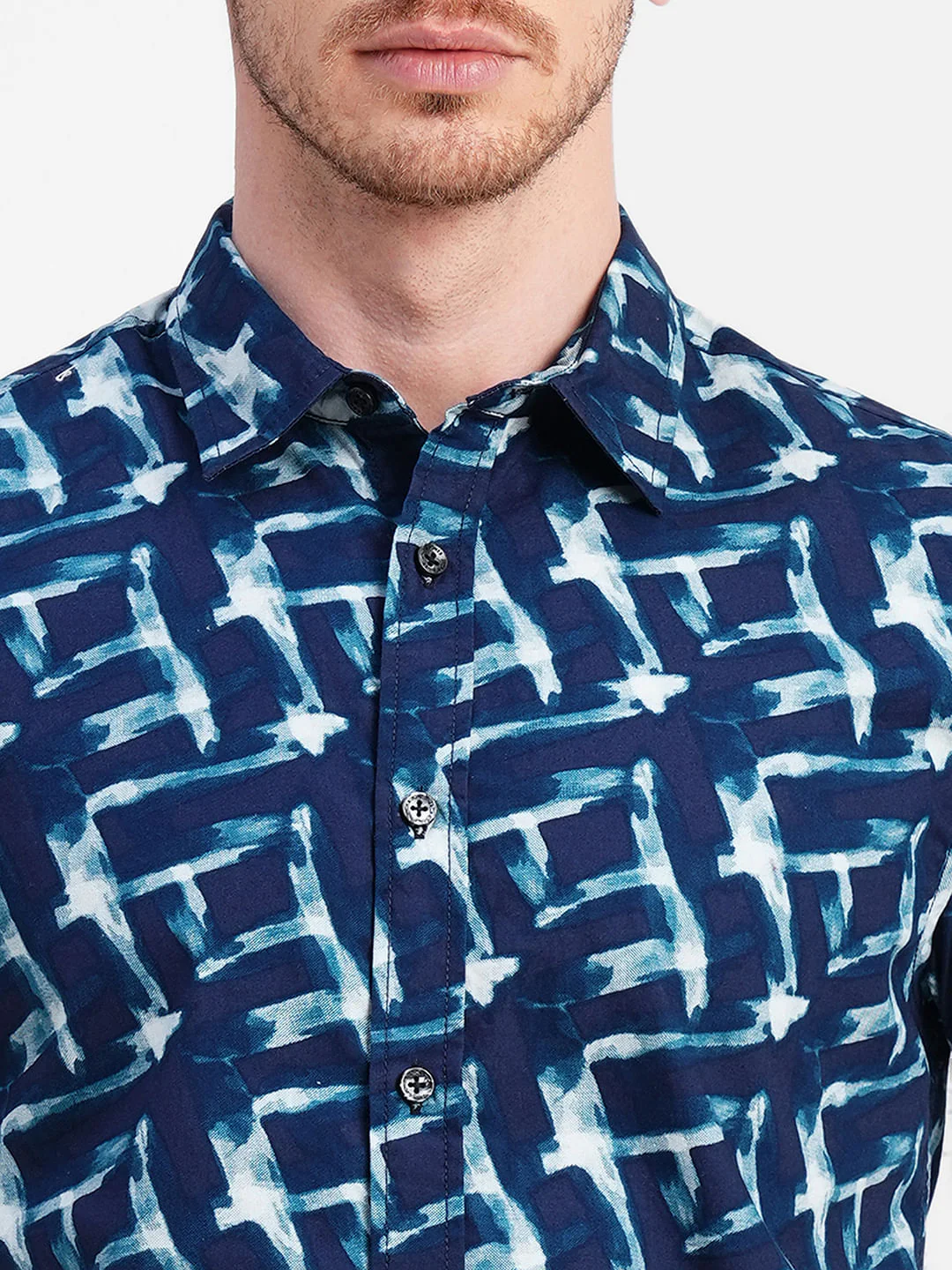 Blue Abstract Print Short Sleeves Shirt - Image 5