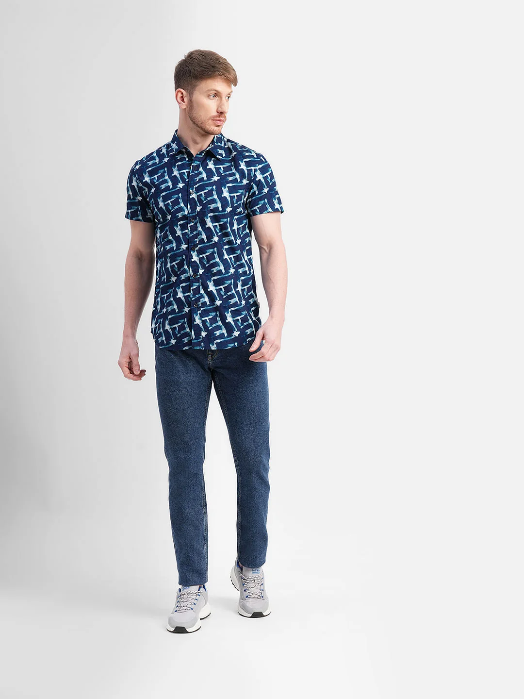 Blue Abstract Print Short Sleeves Shirt - Image 6