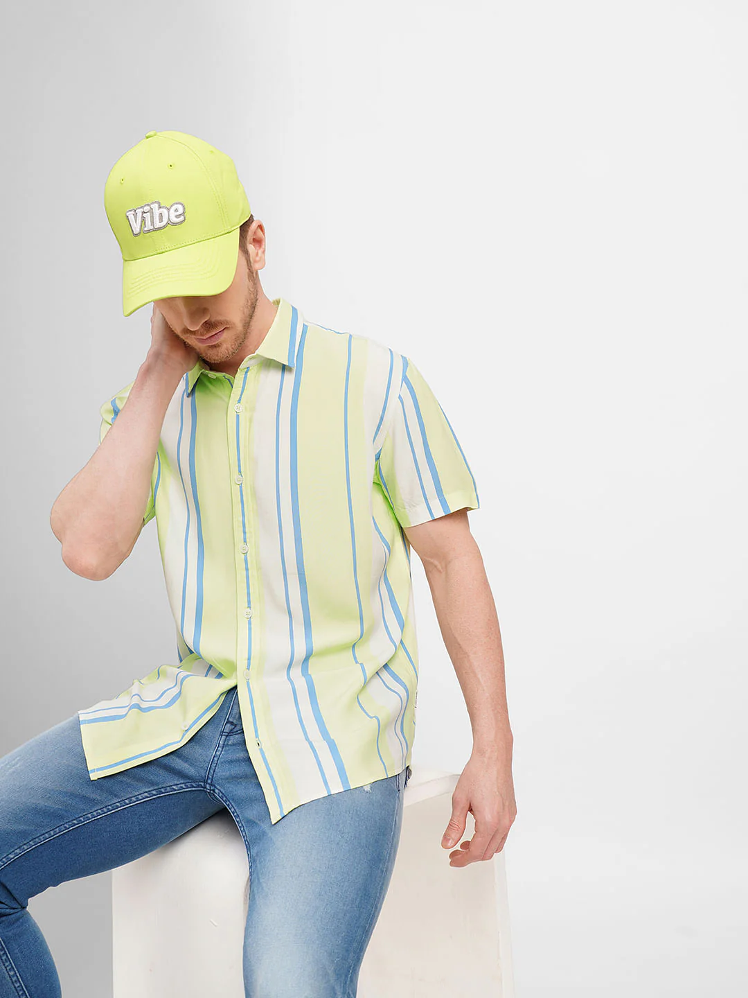 Lime Green Colourblocked Short Sleeves Shirt