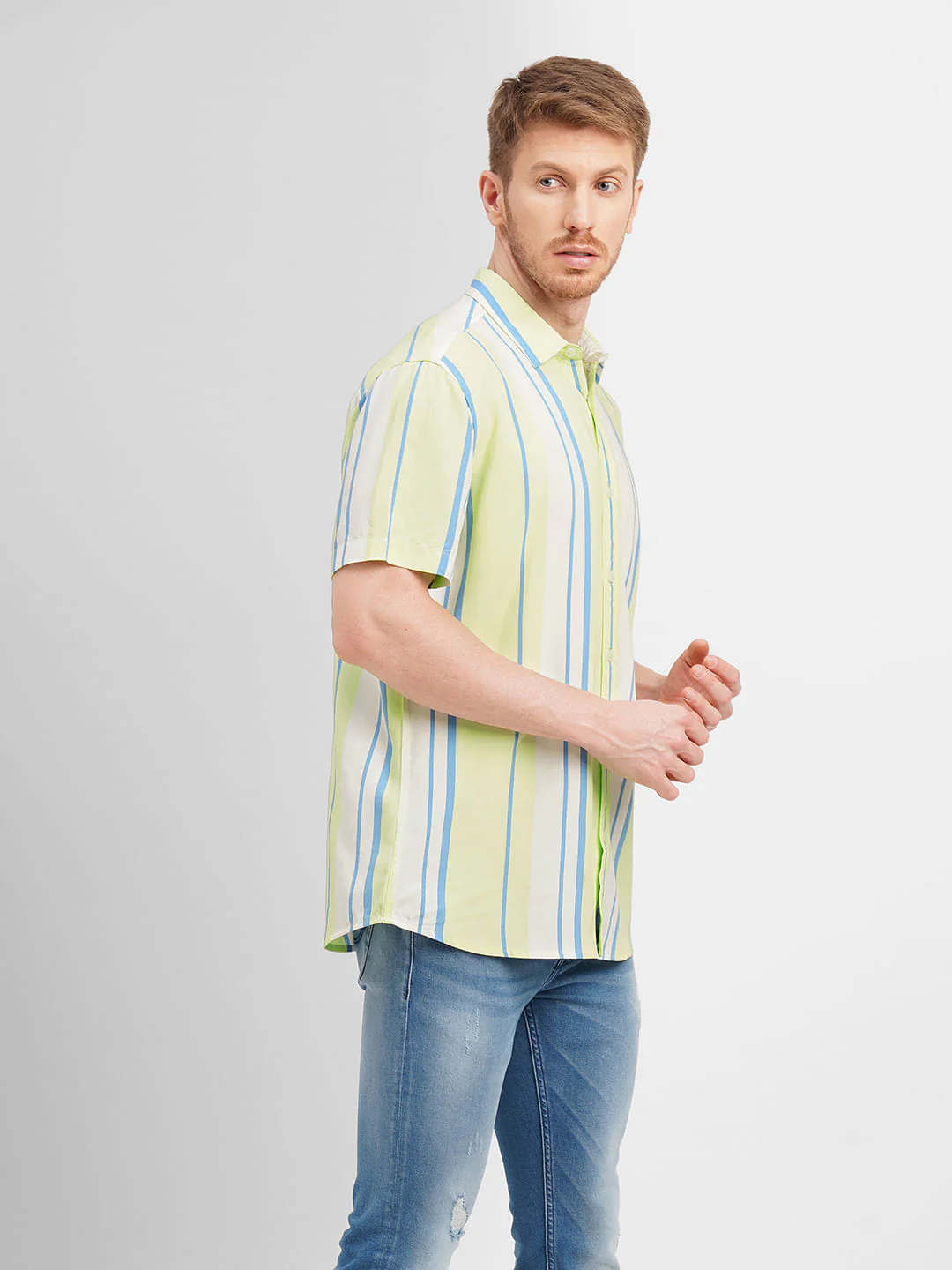 Lime Green Colourblocked Short Sleeves Shirt - Image 3
