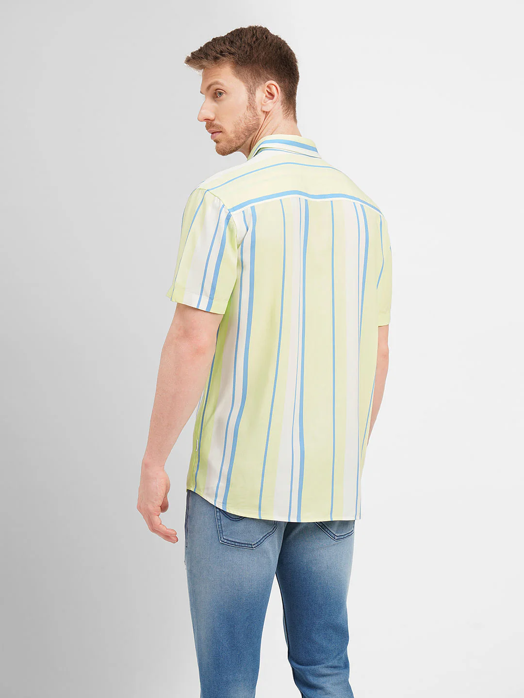 Lime Green Colourblocked Short Sleeves Shirt - Image 4