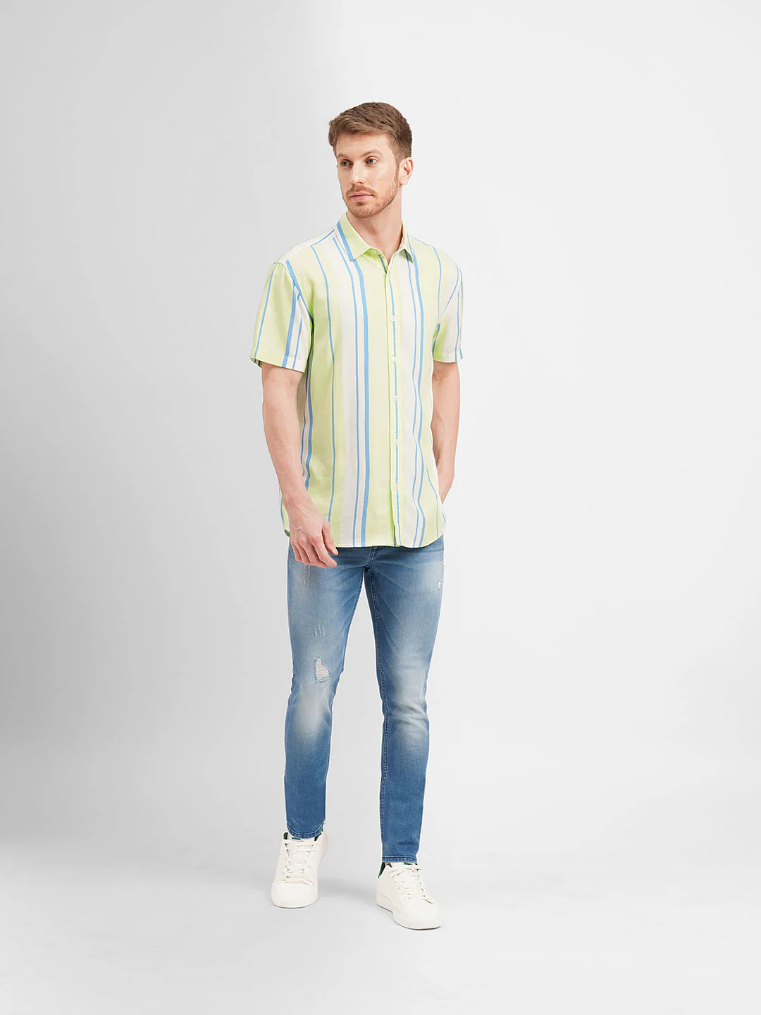 Lime Green Colourblocked Short Sleeves Shirt - Image 6