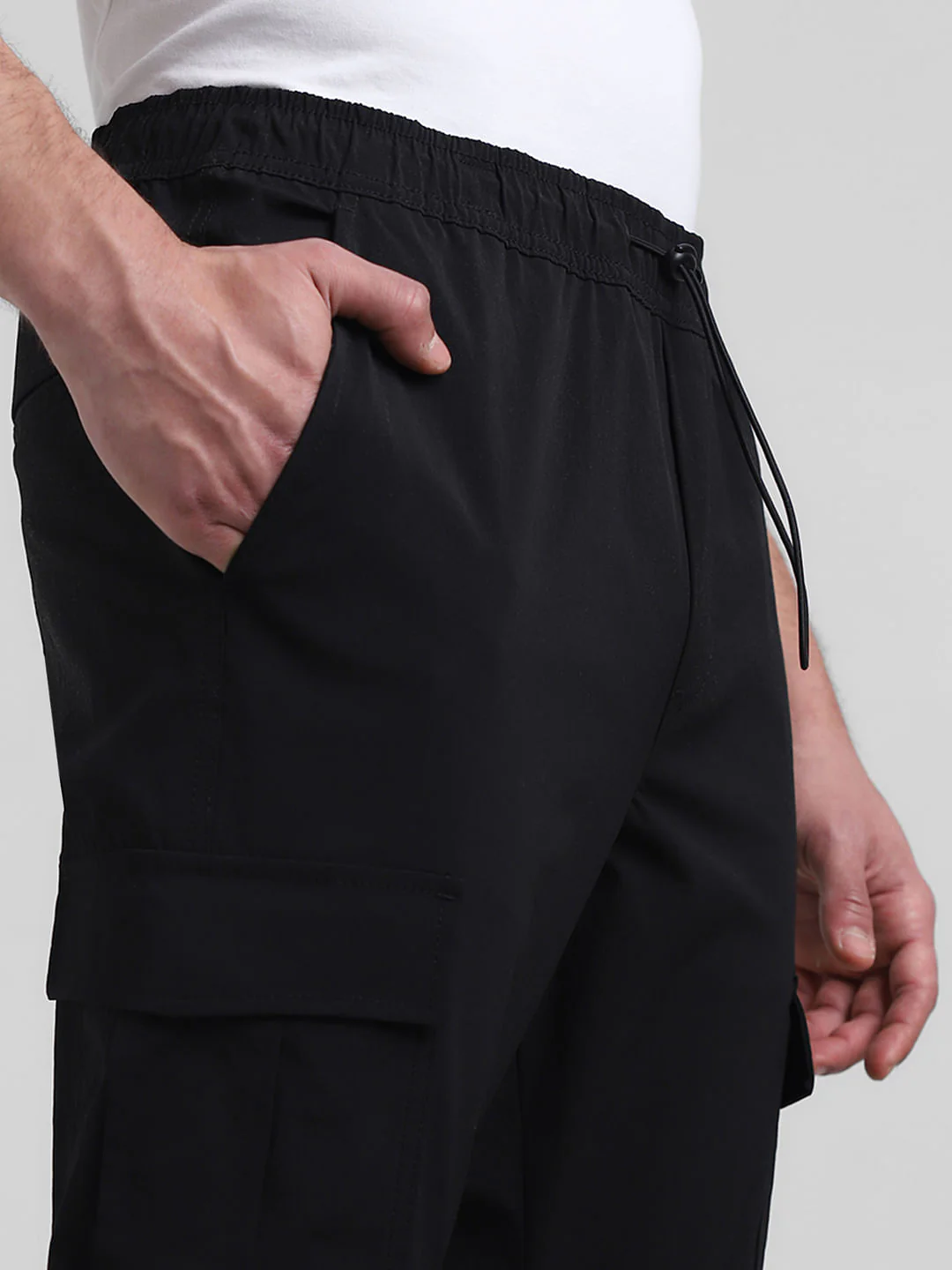 Black Mid Rise Slim Fit Cargos - Image 4