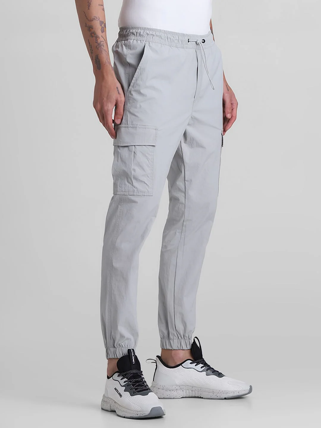 Grey Mid Rise Slim Fit Cargos - Image 2
