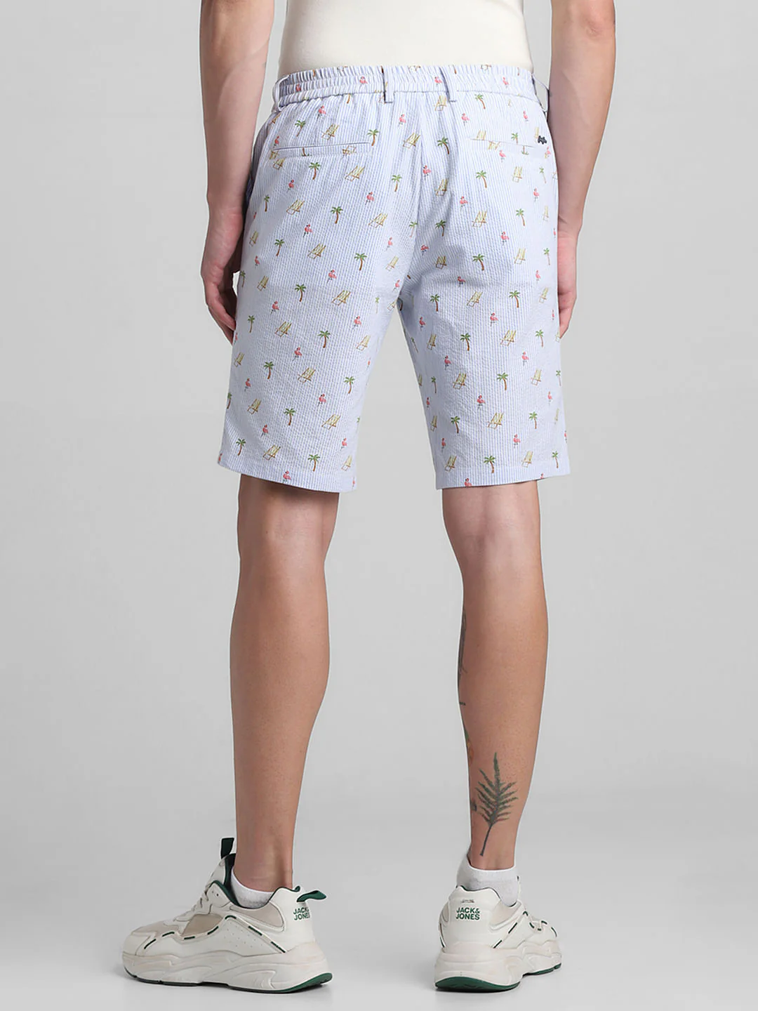 Blue Mid Rise Seersucker Shorts - Image 3