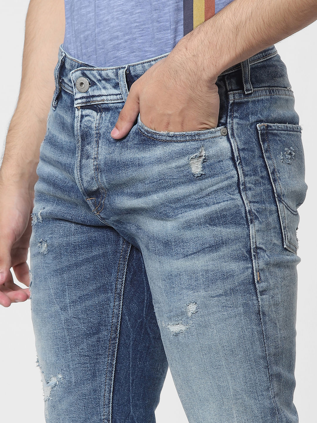 Blue Low Rise Glenn Ripped Slim Jeans - Image 5