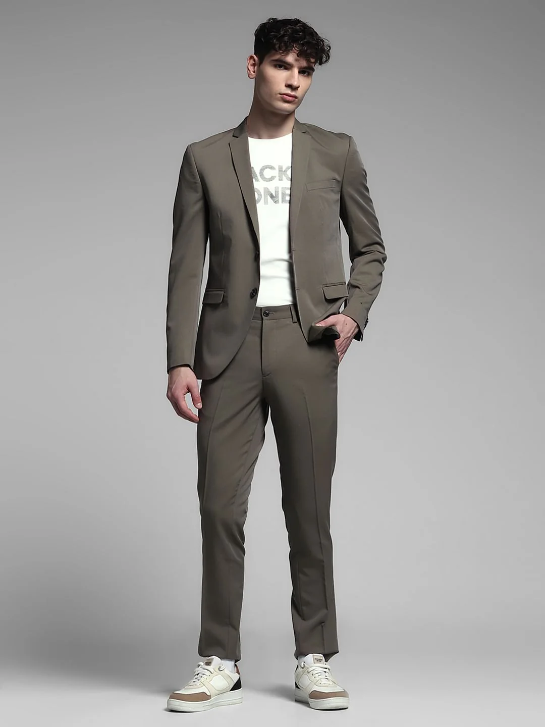 Grey Mid Rise Slim Fit Trousers - Image 6