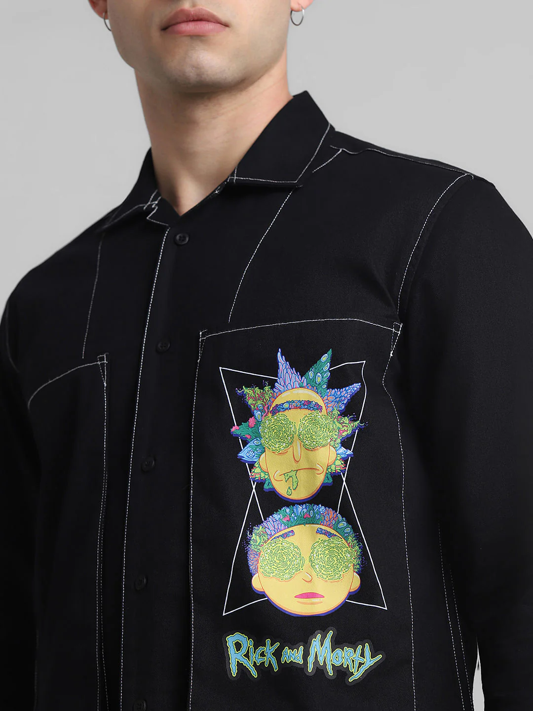 RICK & MORTY Black Printed Full Sleeves Shirt - Image 5