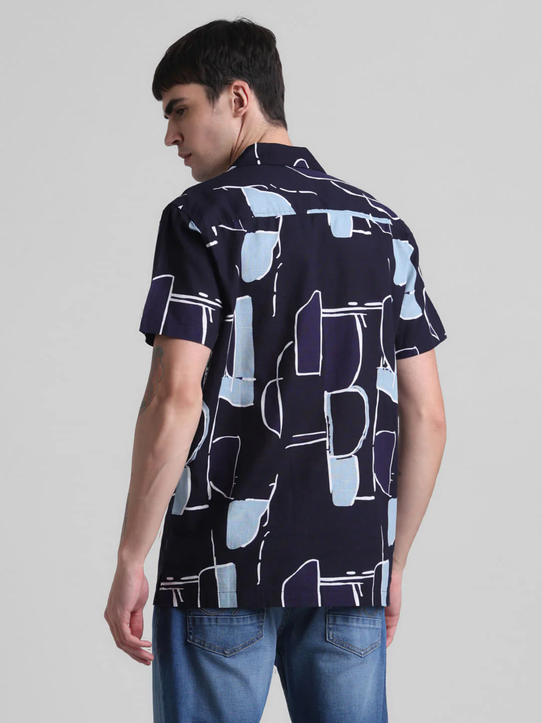 Blue Printed Short Sleeves Shirt - Image 4